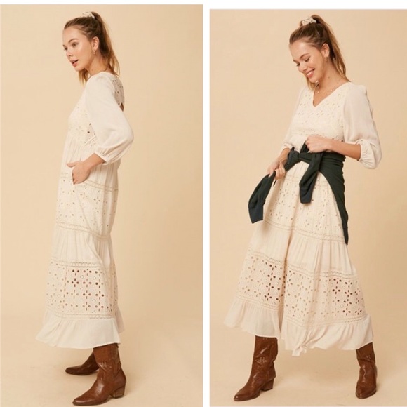 NEW Believe in Magic Boho Cut-out Ivory White Prairie Maxi Dress - Picture 12 of 14